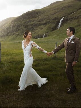 OLVI'S White Lace Mermaid Wedding Dress with Illusion Long Sleeves